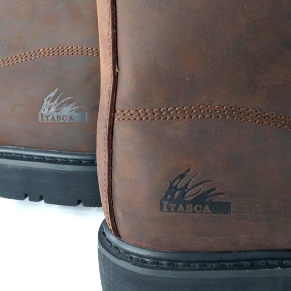 Leather Work Boots Padded Collar Goodyear Construction Brown by ITASCA - Picture 9 of 15